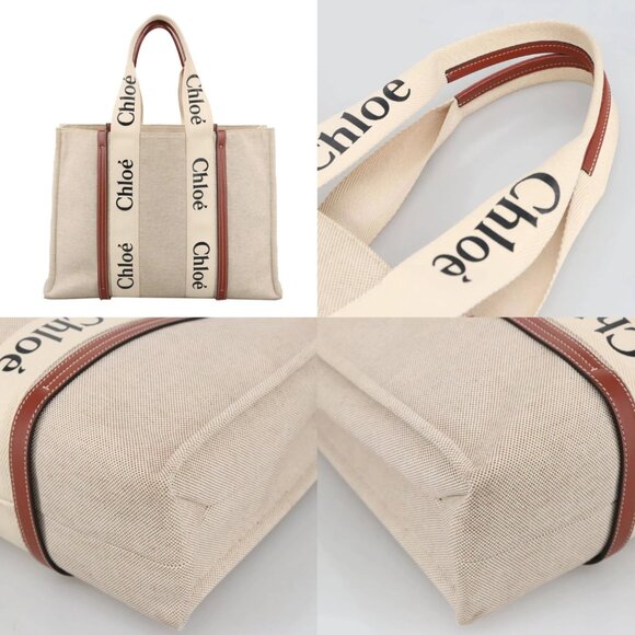 Chloe Tote Bag Canvas Leather Beige Brown Auth ki5211V - Picture 14 of 15
